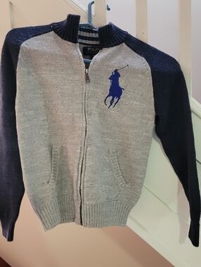 Polo by Ralph Lauren Boy'sGray and Navy Full-Zip Sweater